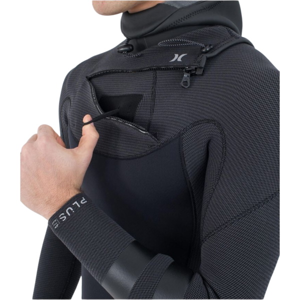 Hurley Mens Plus Texture 4/3mm Hooded Chest Zip Wetsuit MFS0012443 - Black